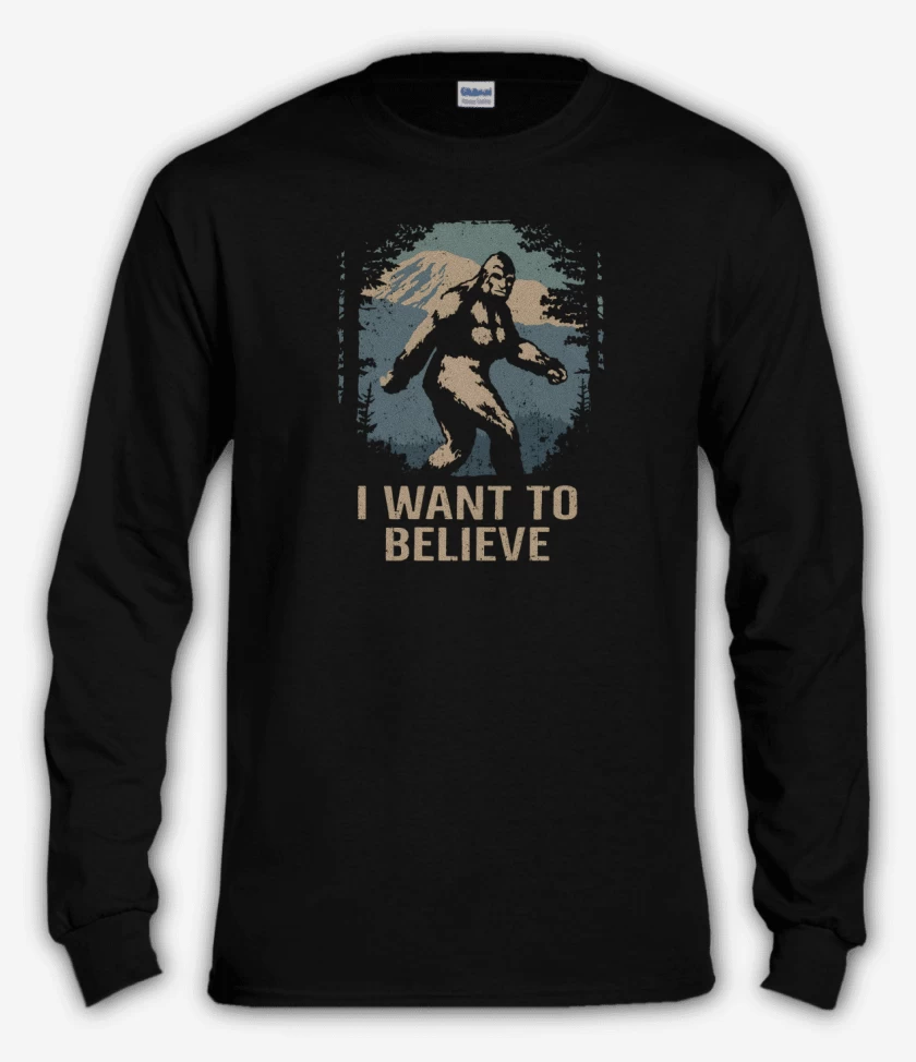 Polera manga larga Negro de I want to believe in bigfoot