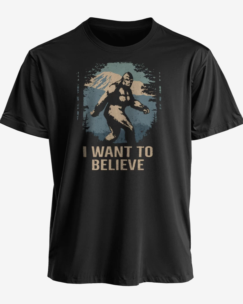 Polera premium Negro de I want to believe in bigfoot