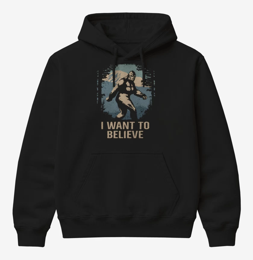 Poleron Canguro básico Negro de I want to believe in bigfoot