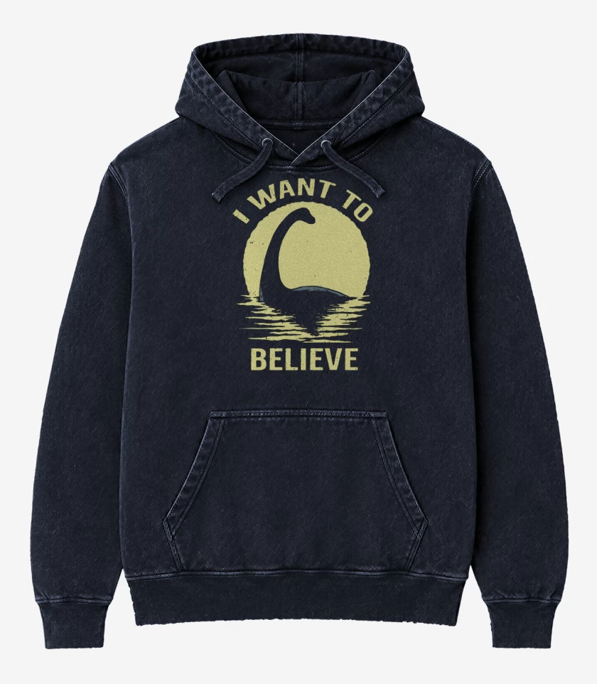 Poleron Canguro Acid Wash Azul Marino de I want to believe in Nessie