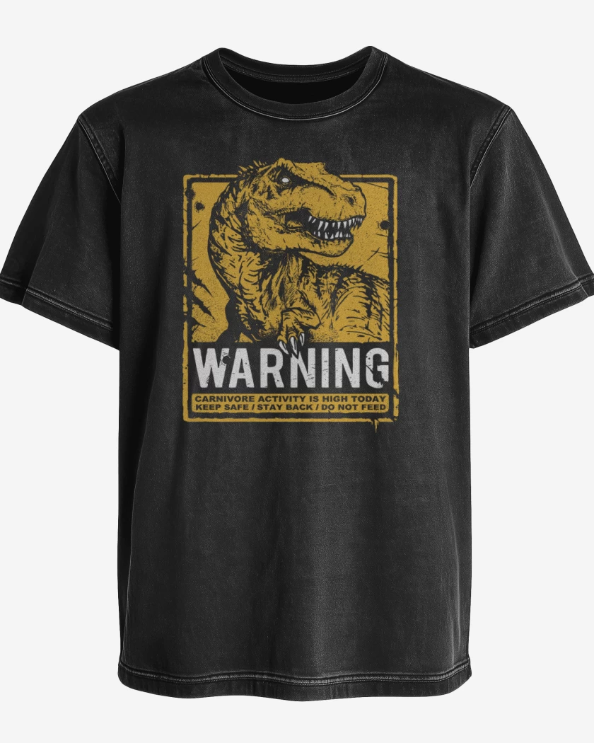 Polera desgastada Negro de Cuidado con el dinosaurio