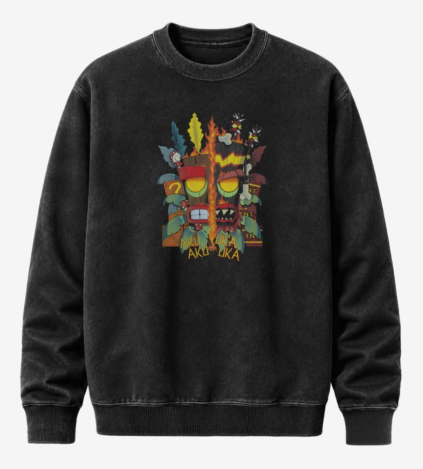 Poleron Polo Acid Wash Negro de Aku Aku Uka Uka