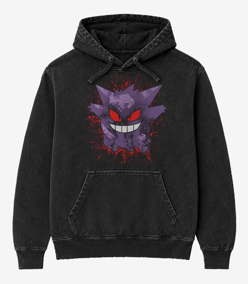 Poleron Canguro Acid Wash Negro de Gengar