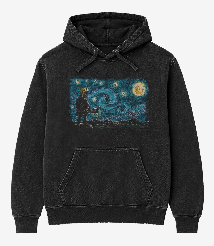 Poleron Canguro Acid Wash Negro de Link estrellado