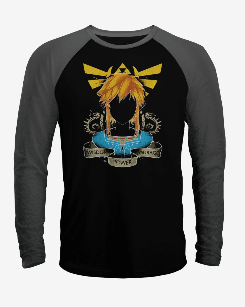 Polera Raglan Negro / Negro Heather de Link Frente