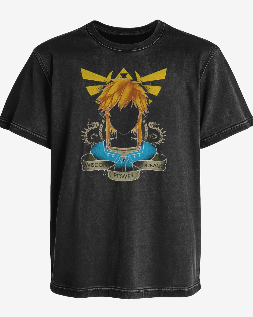 Polera desgastada Negro de Link Frente