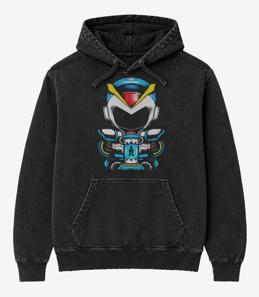 Poleron Canguro Acid Wash Negro de Megaman Frente