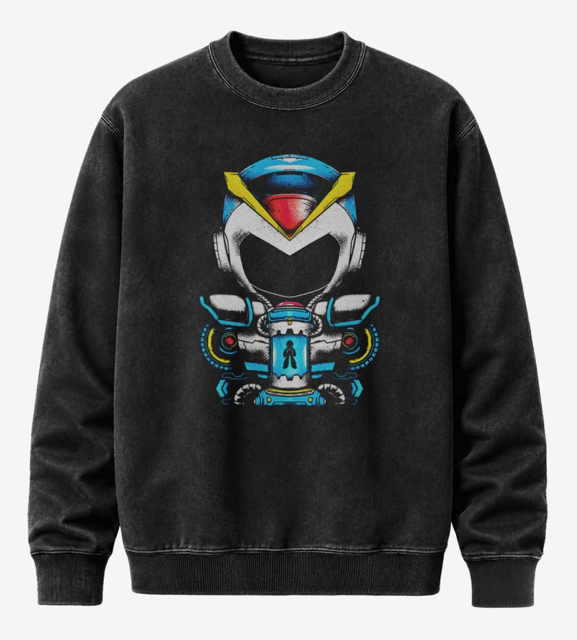 Poleron Polo Acid Wash Negro de Megaman Frente