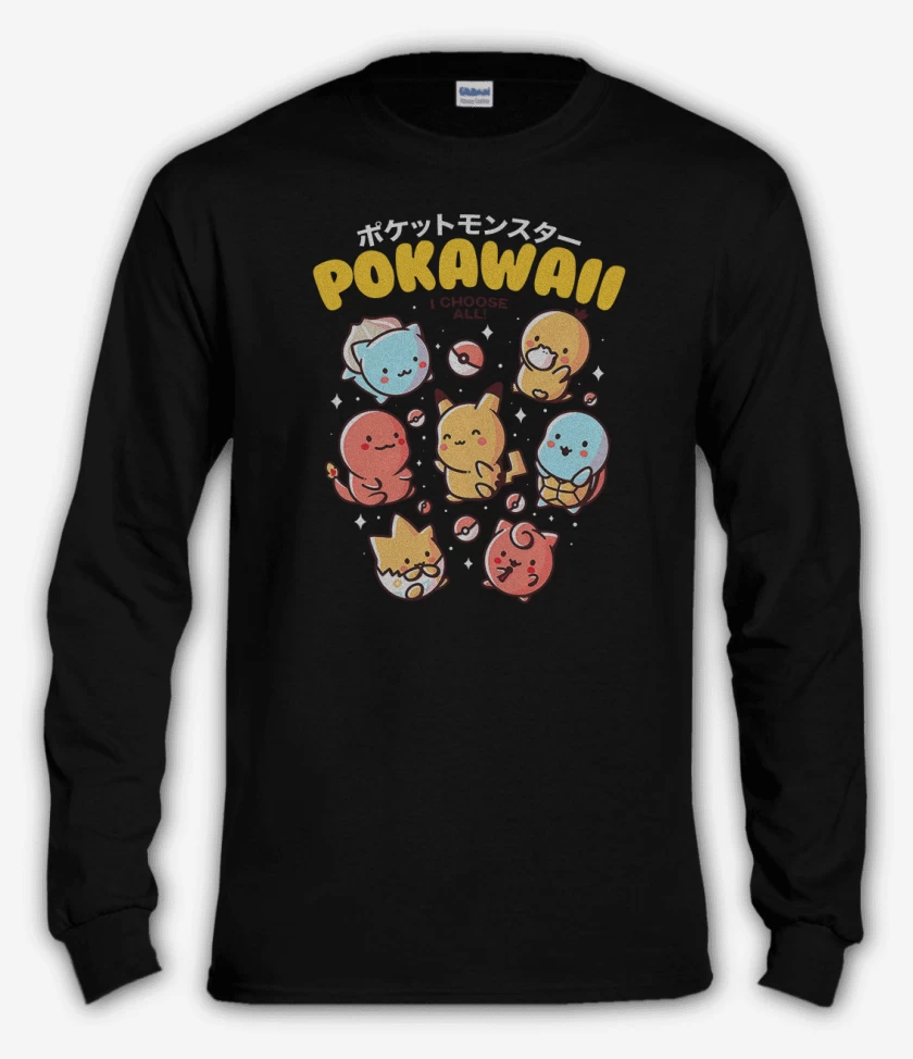 Polera manga larga Negro de Pokawaii