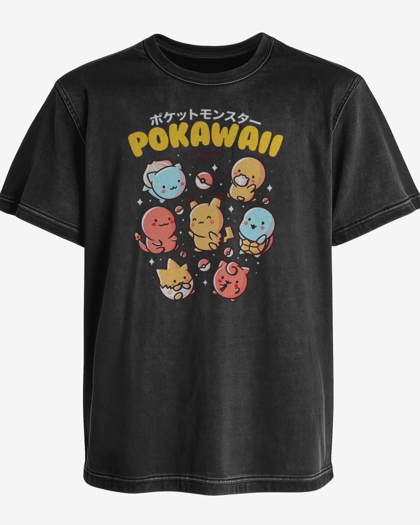 Polera desgastada Negro de Pokawaii