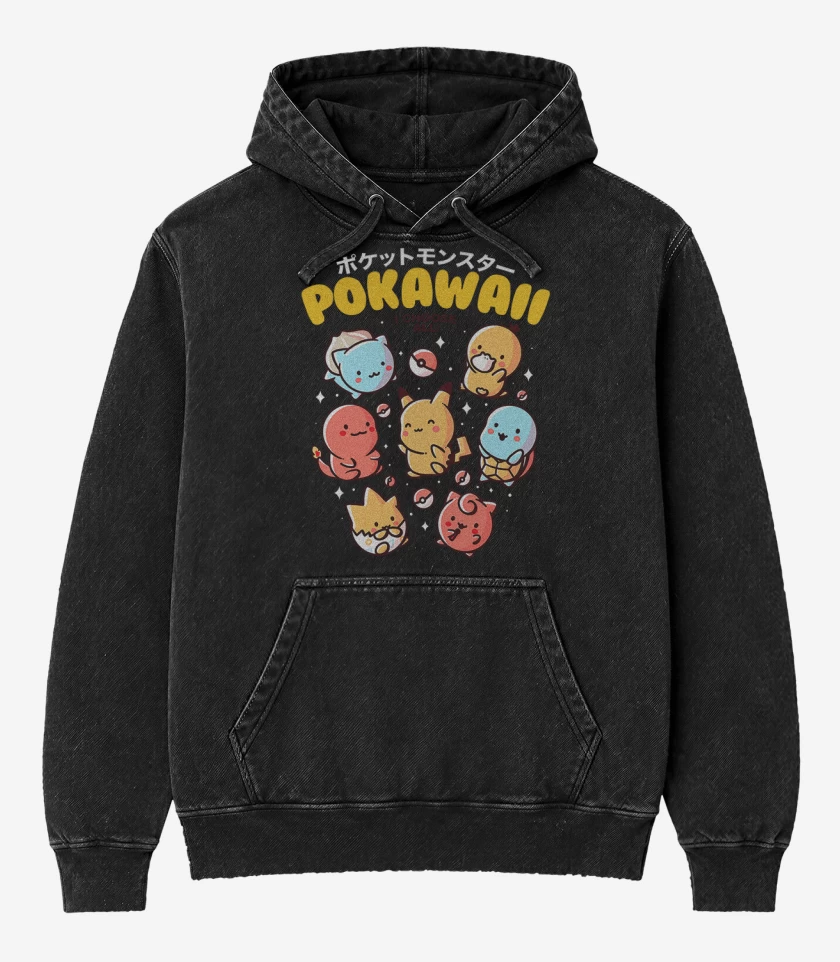 Poleron Canguro Acid Wash Negro de Pokawaii