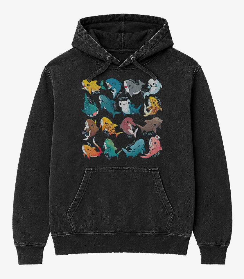Poleron Canguro Acid Wash Negro de Tiburoncitos
