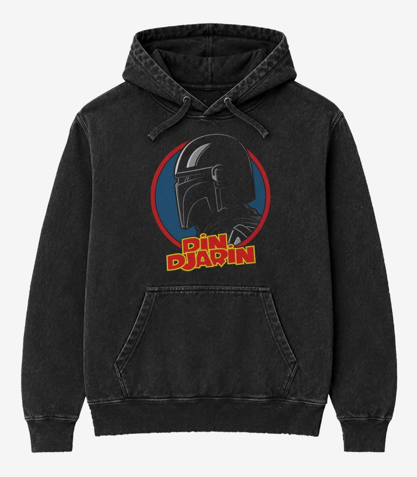 Poleron Canguro Acid Wash Negro de Din Djarin