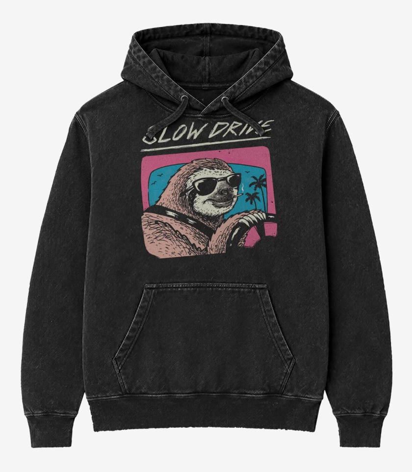 Poleron Canguro Acid Wash Negro de Slow Drive