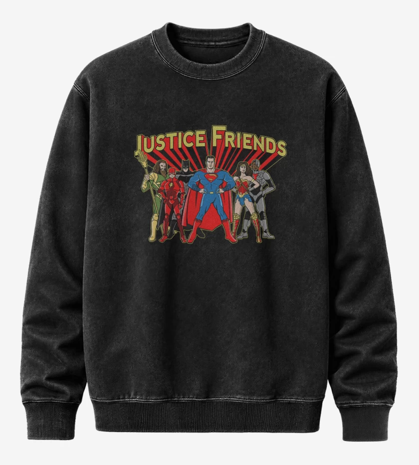 Poleron Polo Acid Wash Negro de Justice Friends