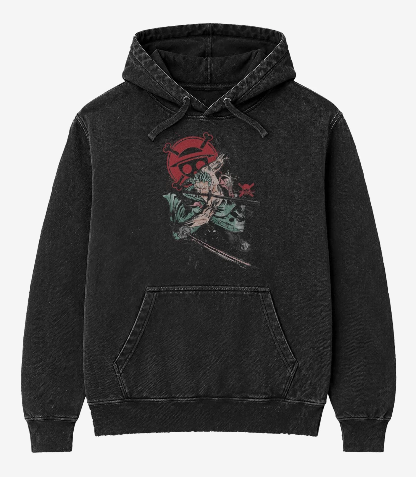 Poleron Canguro Acid Wash Negro de Roronoa Zoro