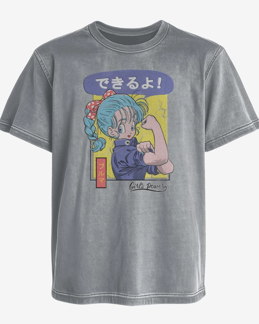 Polera desgastada Gris Melange de Bulma Girl Power