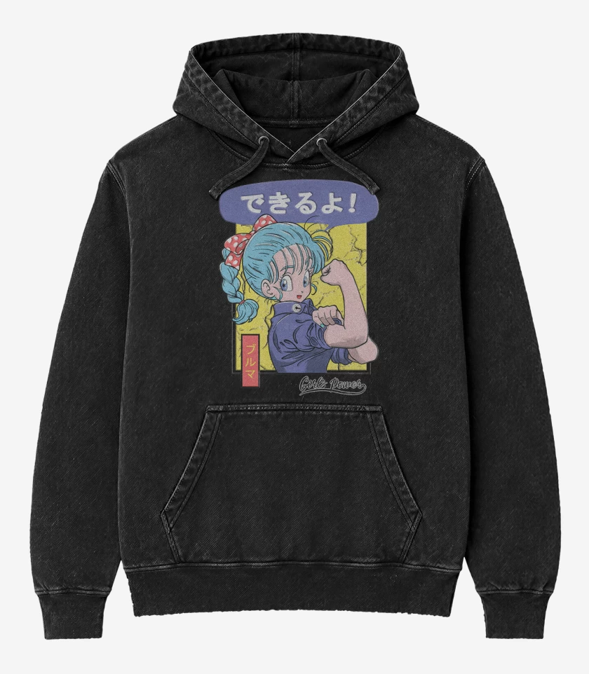 Poleron Canguro Acid Wash Negro de Bulma Girl Power