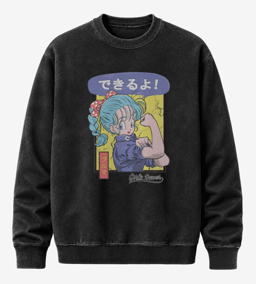 Poleron Polo Acid Wash Negro de Bulma Girl Power