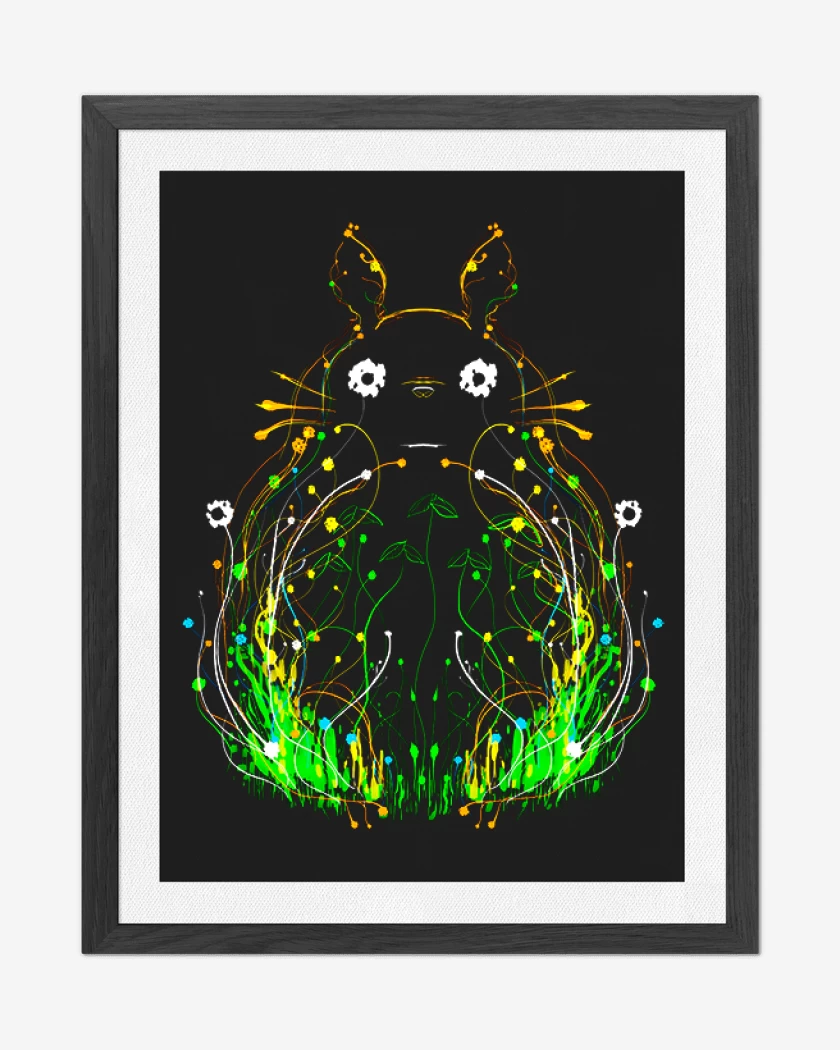 Cuadro decorativo Negro de Totoro lineas brillantes
