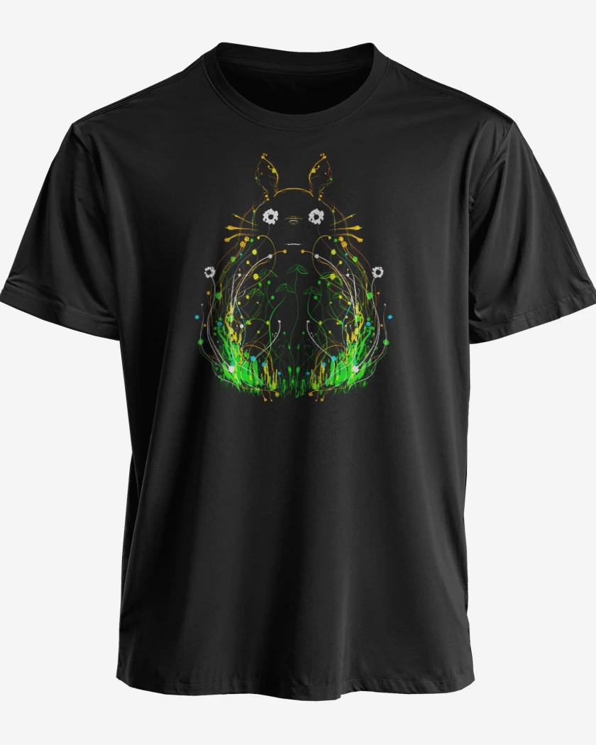 Polera premium Negro de Totoro lineas brillantes