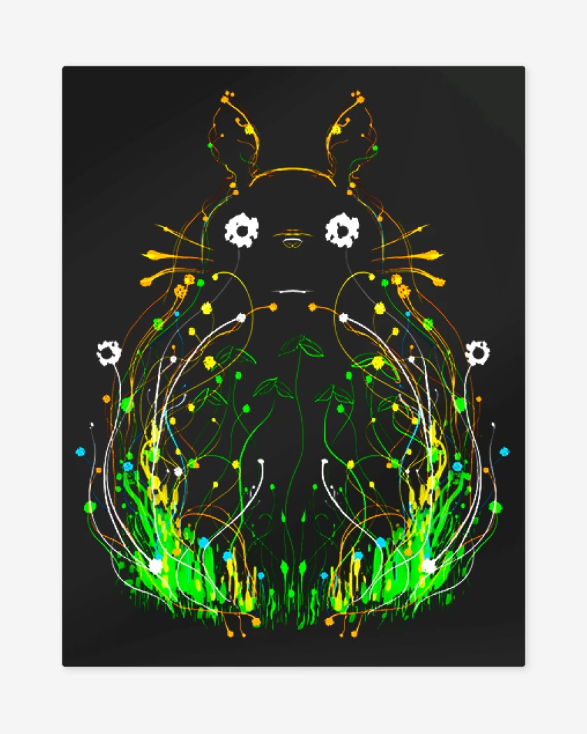 Print metalico Negro de Totoro lineas brillantes