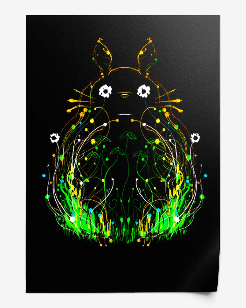 Print Negro de Totoro lineas brillantes