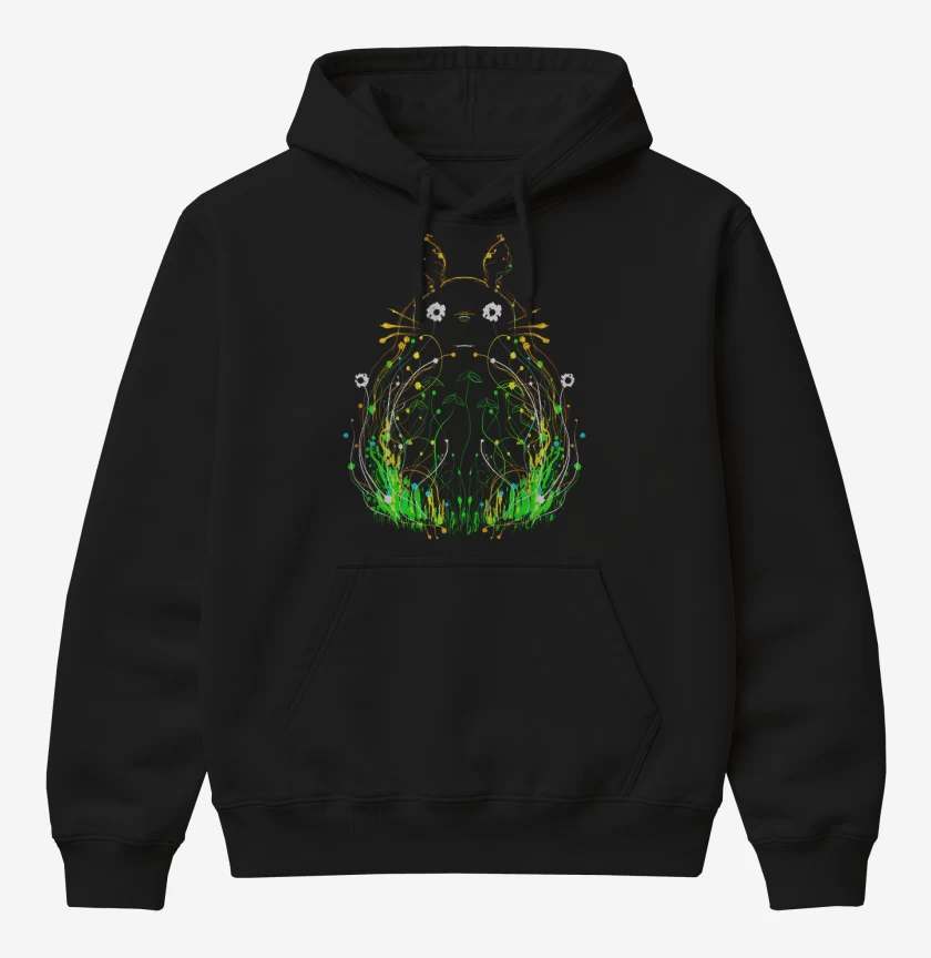 Poleron Canguro básico Negro de Totoro lineas brillantes