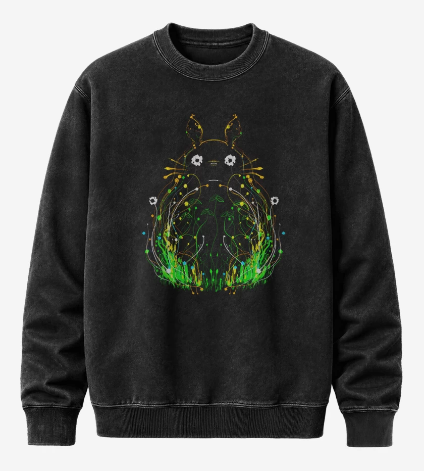 Poleron Polo Acid Wash Negro de Totoro lineas brillantes