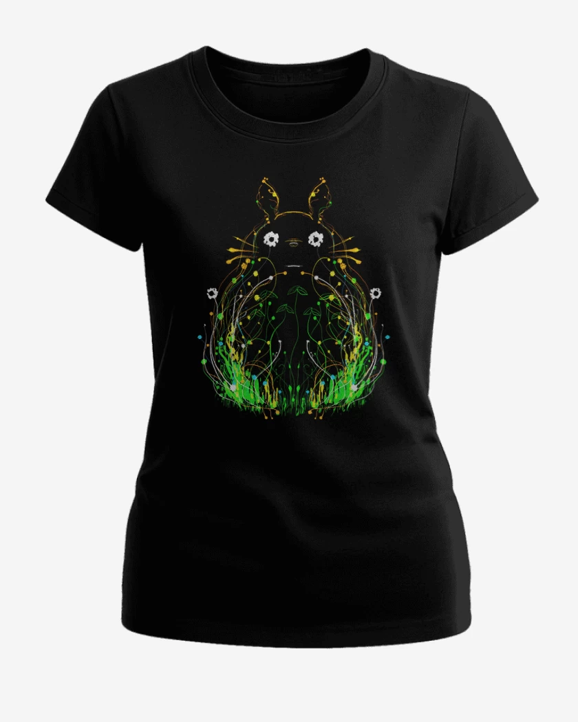 Polera de Mujer Negro de Totoro lineas brillantes