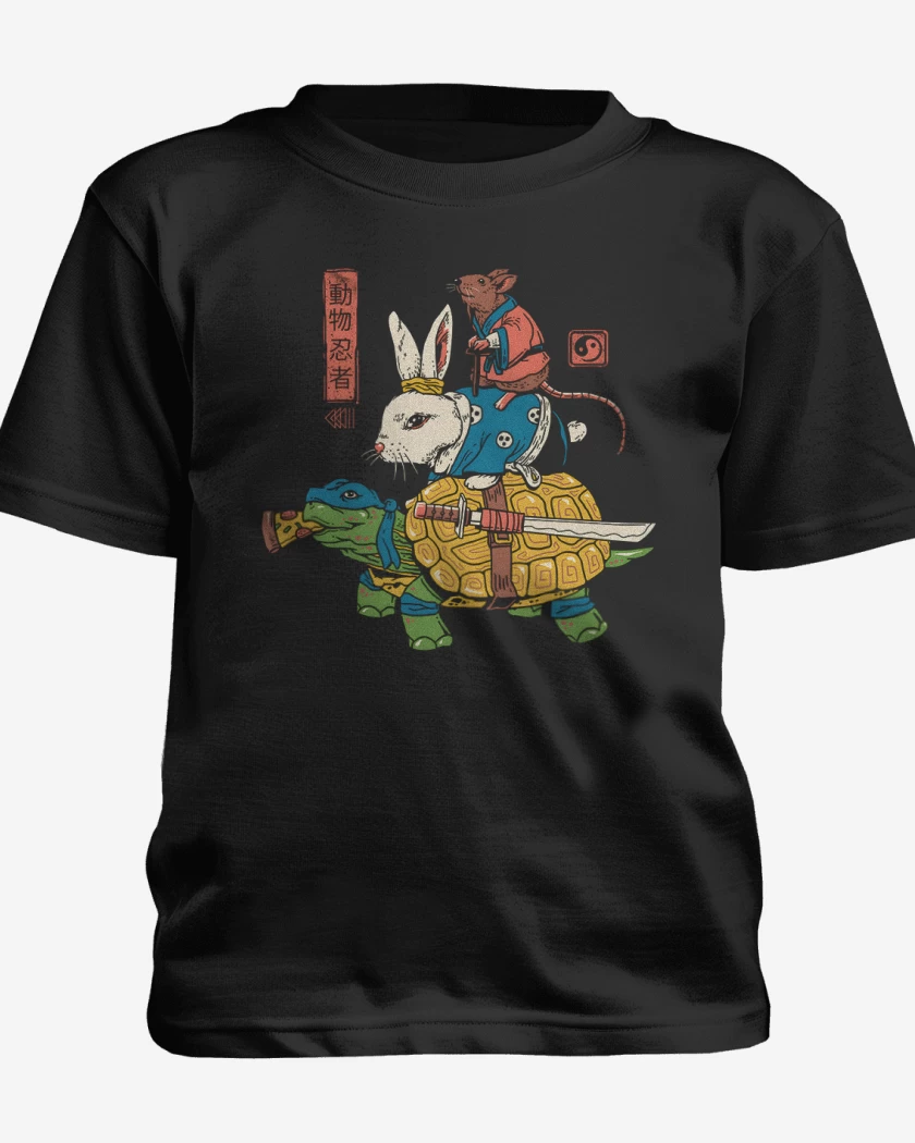 Polera de niño Negro de Ratto Kame y usagi Ninjas