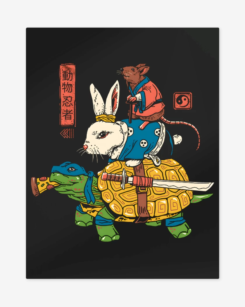 Print metalico Negro de Ratto Kame y usagi Ninjas