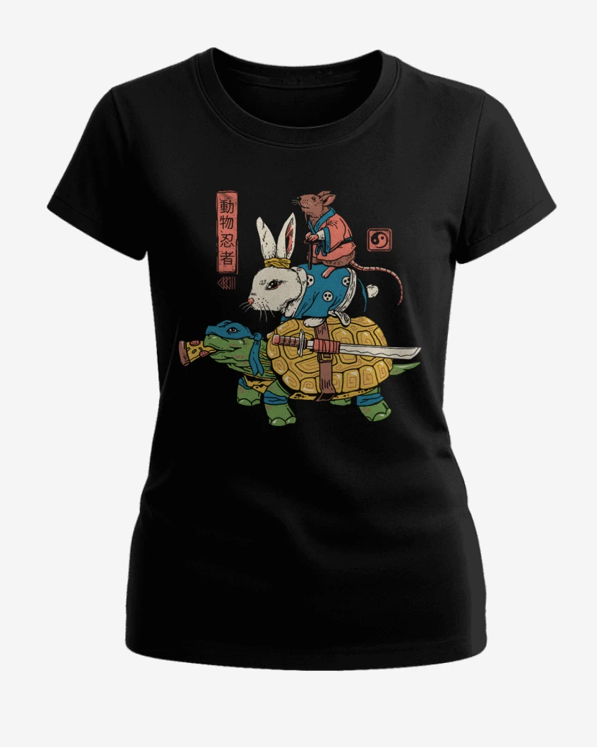 Polera de Mujer Negro de Ratto Kame y usagi Ninjas