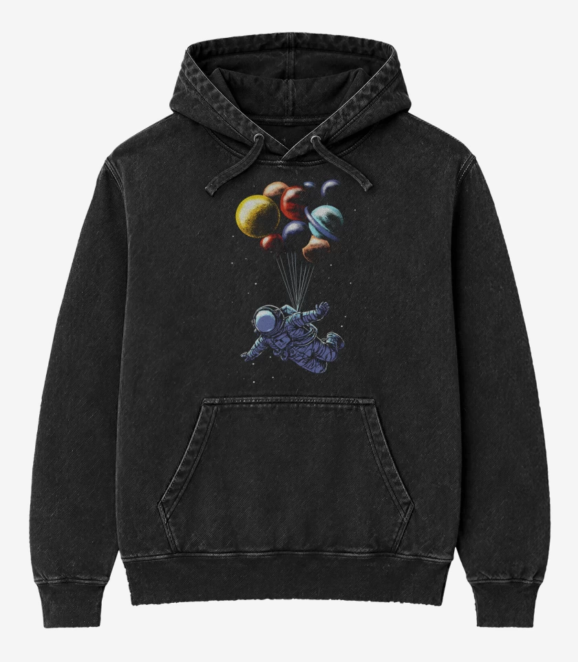 Poleron Canguro Acid Wash Negro de Astronautita