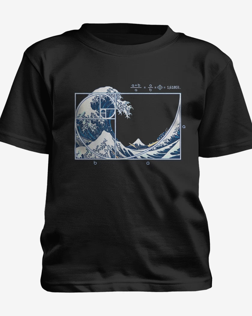 Polera de niño Negro de La gran ola fibonacci