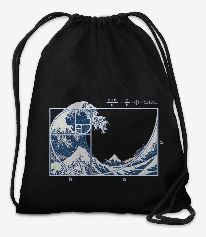 Mochila Negro de La gran ola fibonacci