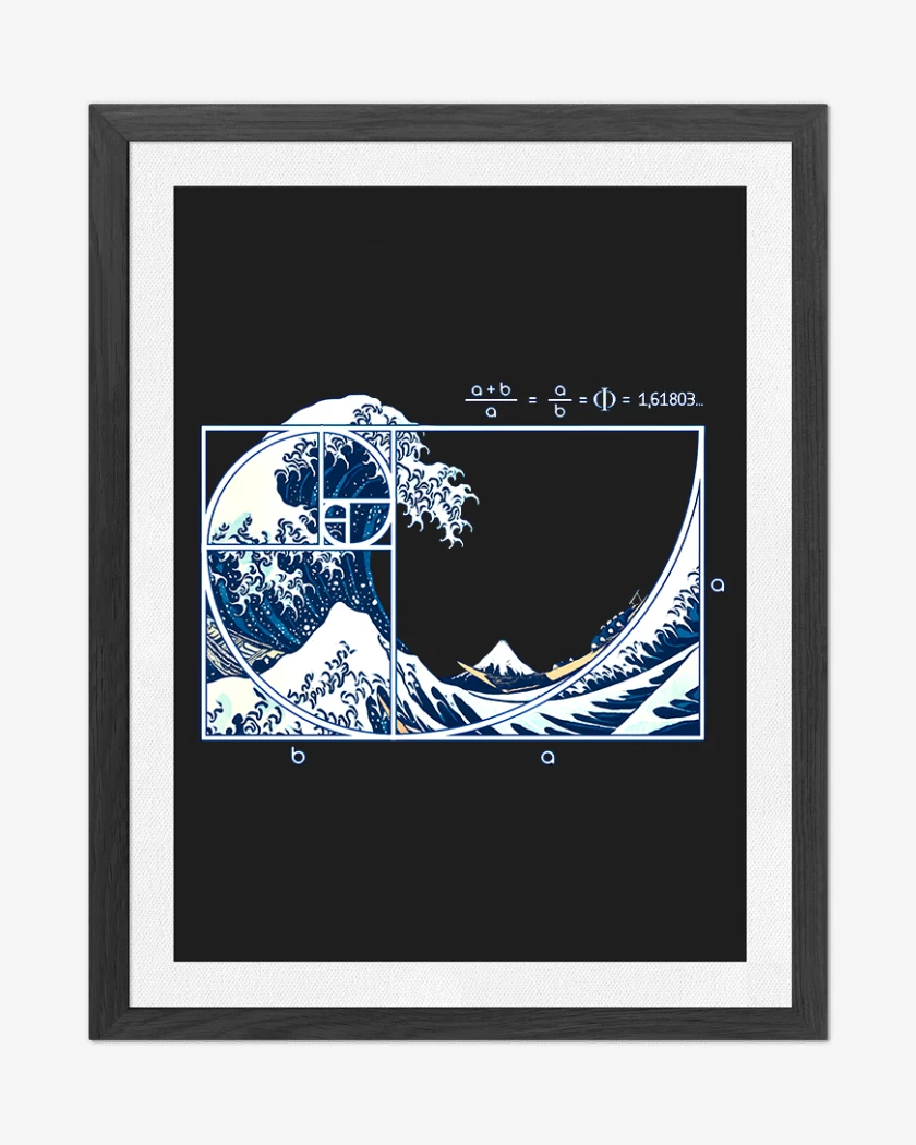 Cuadro decorativo Negro de La gran ola fibonacci
