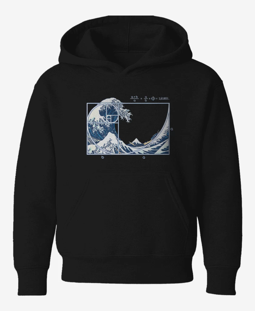 Poleron de niño Negro de La gran ola fibonacci