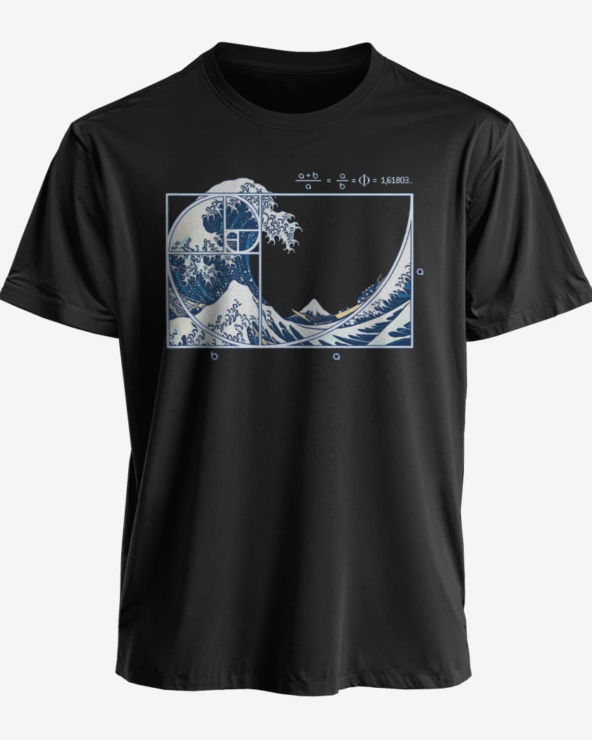 Polera premium Negro de La gran ola fibonacci