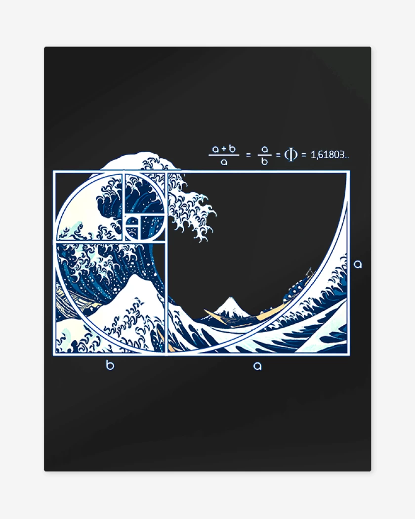 Print metalico Negro de La gran ola fibonacci