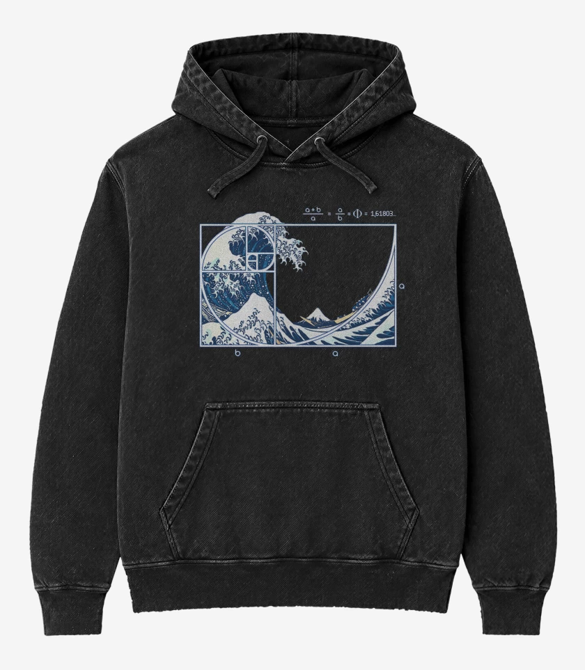 Poleron Canguro Acid Wash Negro de La gran ola fibonacci