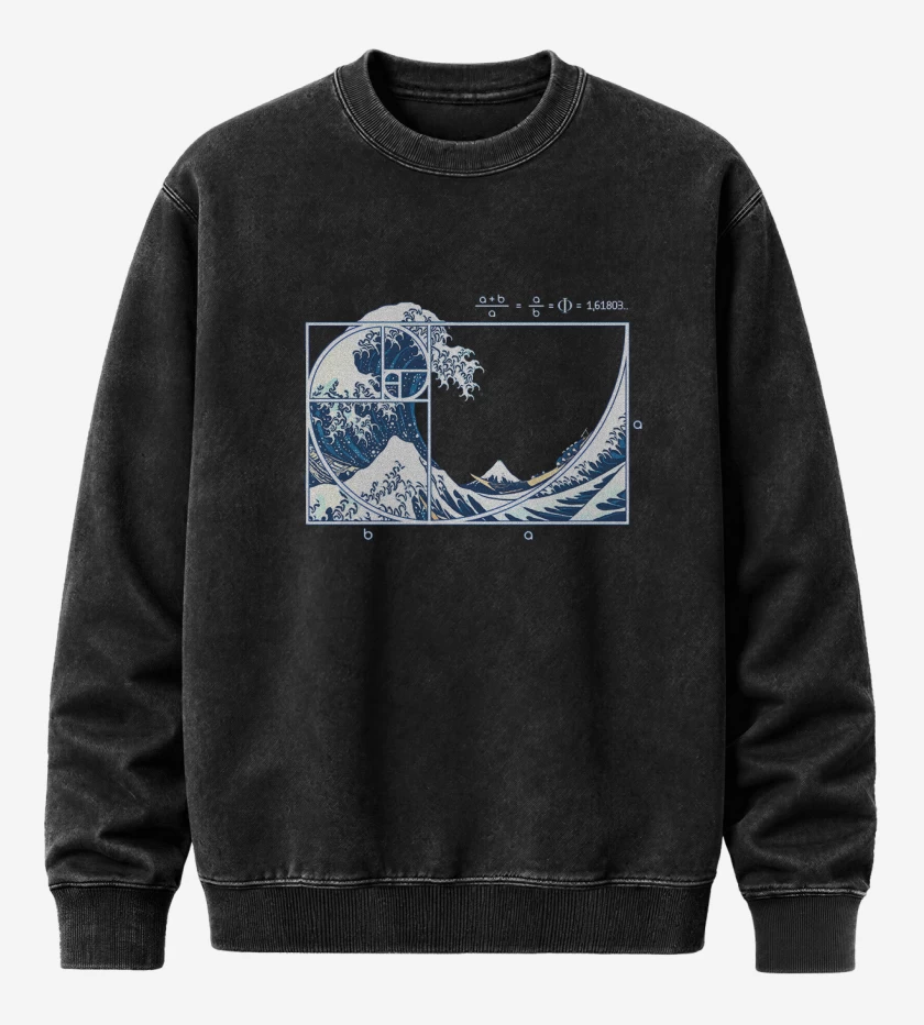 Poleron Polo Acid Wash Negro de La gran ola fibonacci