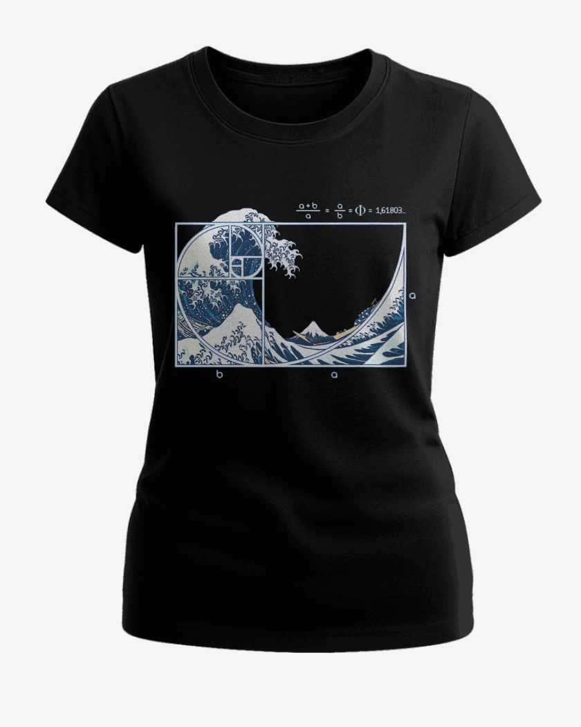 Polera de Mujer Negro de La gran ola fibonacci