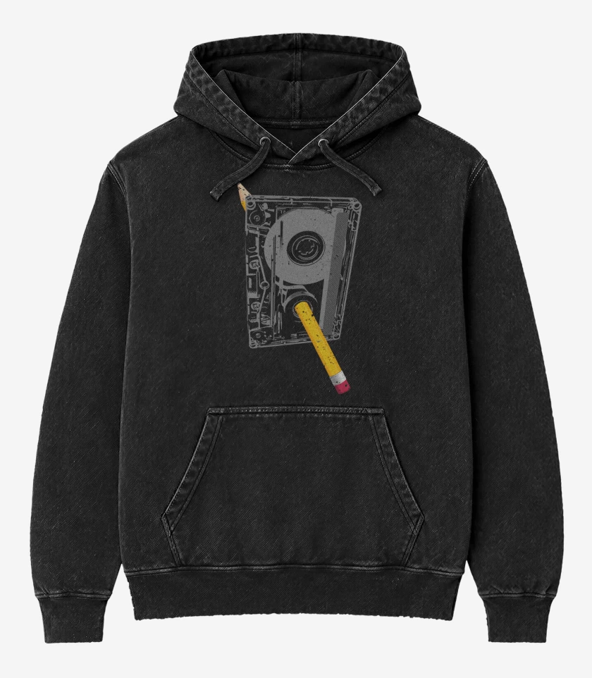 Poleron Canguro Acid Wash Negro de Cassette Lapiz