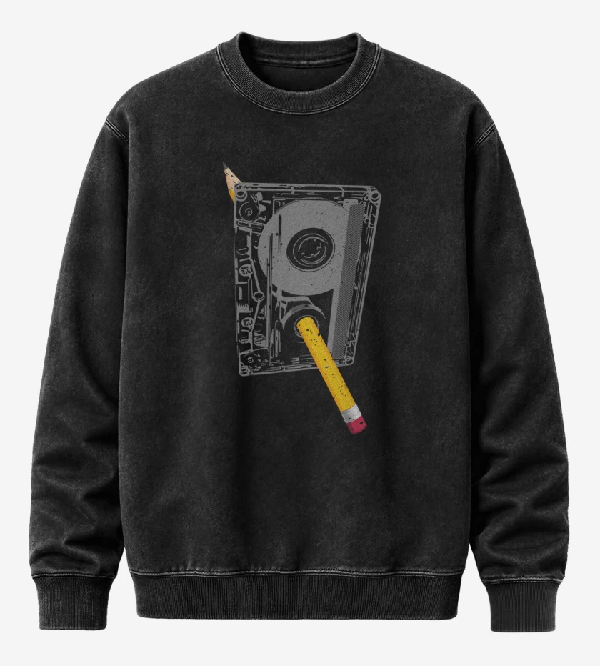 Poleron Polo Acid Wash Negro de Cassette Lapiz