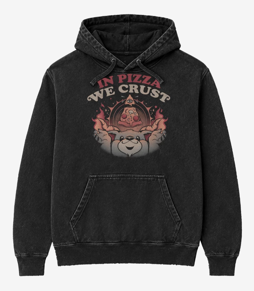 Poleron Canguro Acid Wash Negro de In Pizza We Crust