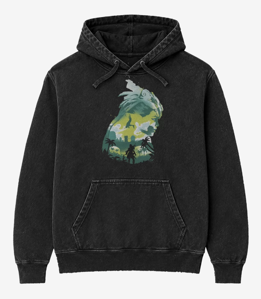 Poleron Canguro Acid Wash Negro de Forbidden West
