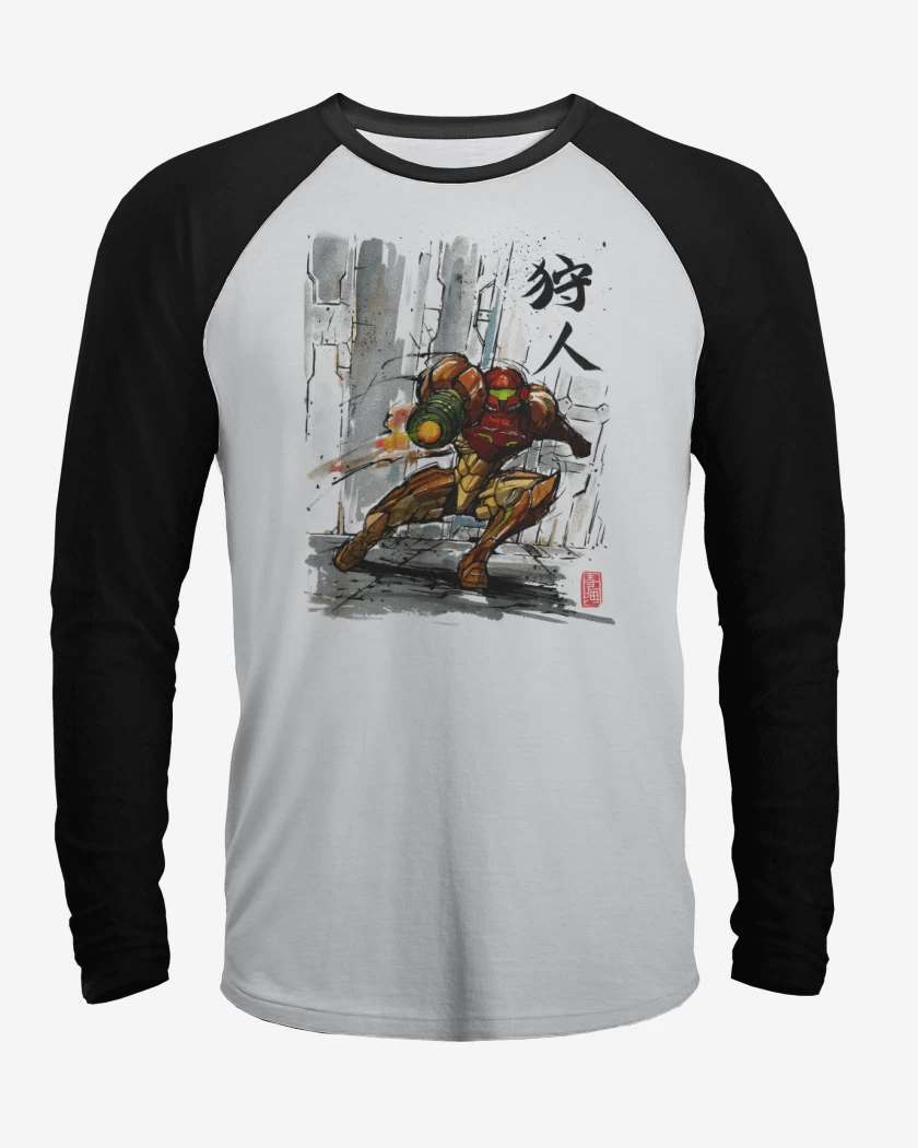 Polera Raglan Blanco / Negro de Samus Sumi e