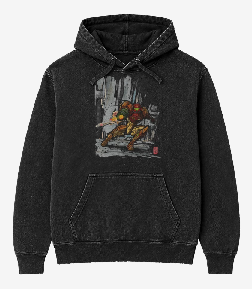 Poleron Canguro Acid Wash Negro de Samus Sumi e
