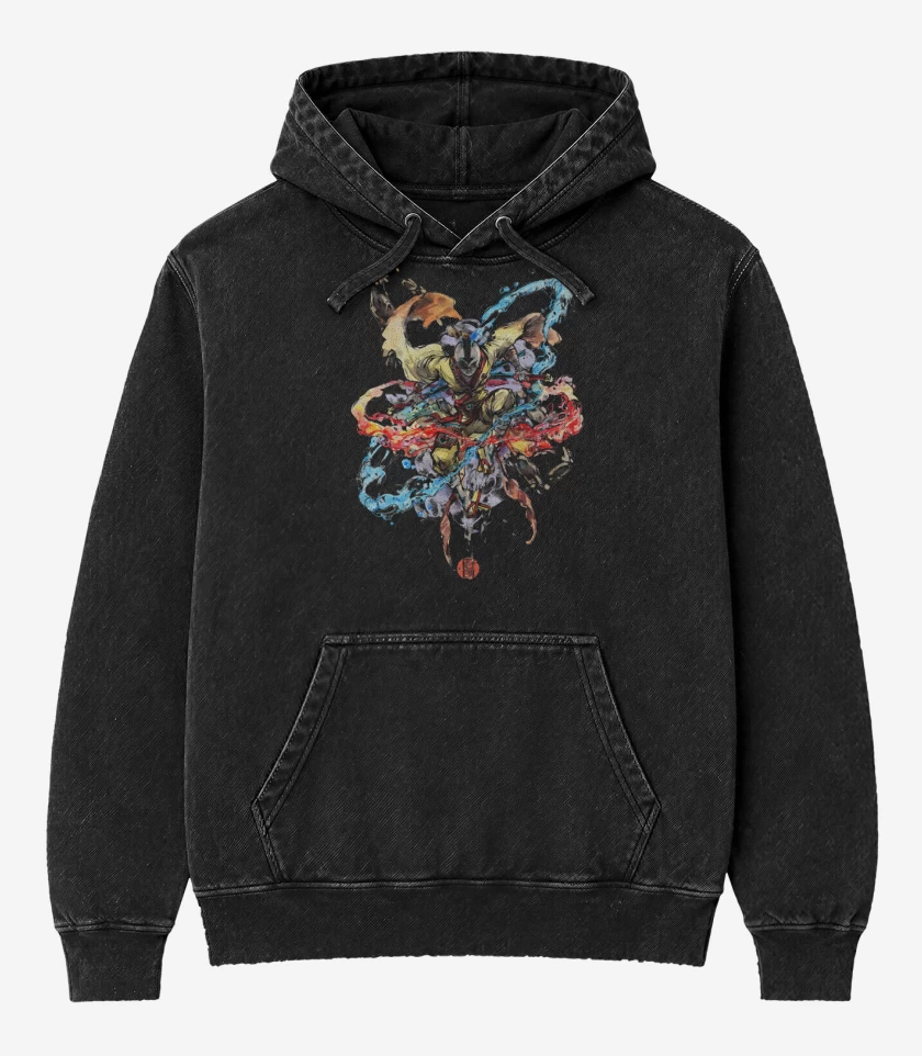 Poleron Canguro Acid Wash Negro de Aang Samurai